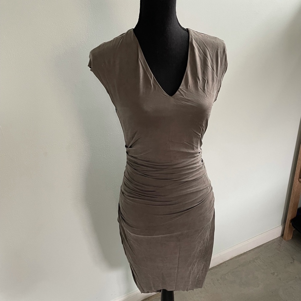 EXCELLENT Helmut Lang Grey Taupe Soft Bodycon Tank Mini Lined Dress S